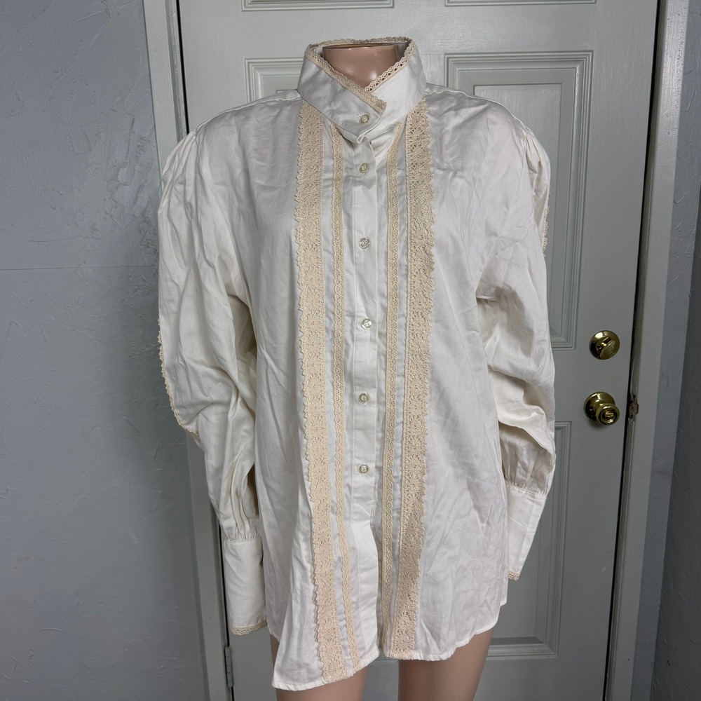 Frontier Classics Women's Shirt XXL 2XL Reenactment Crochet Lace Button Up YY14